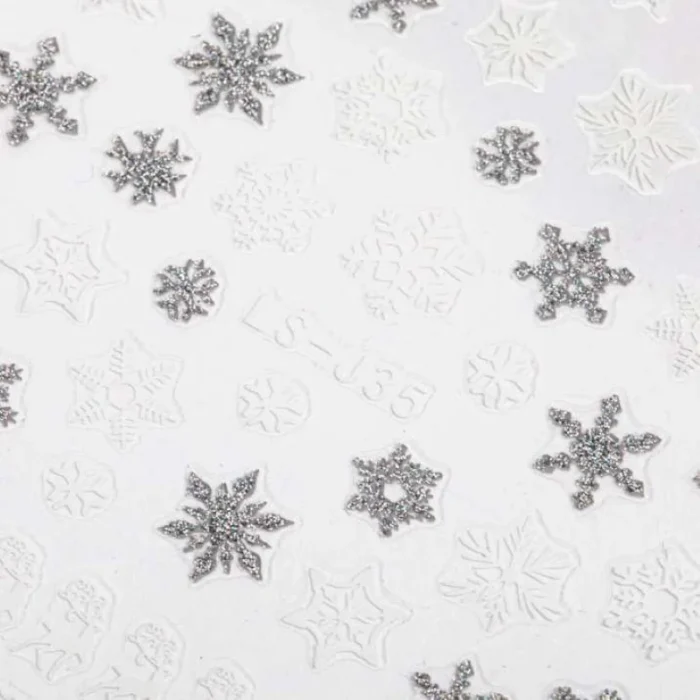Pegatina uñas Navidad 3D Copos blanco y plata LS-J35 - Imagen 2