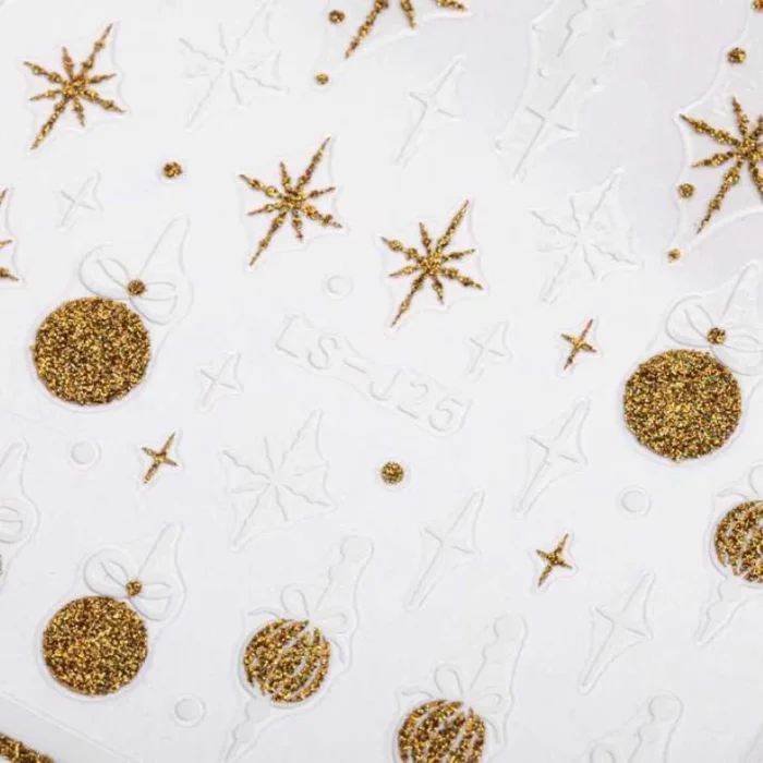 Pegatina uñas Navidad 3D Bolas blanco y oro LS-J25 - Imagen 2