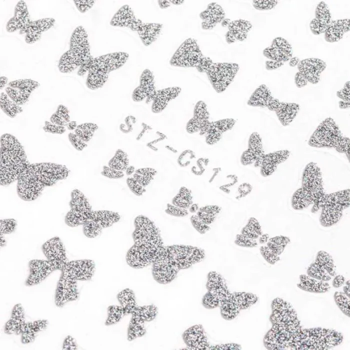 Pegatina uñas Navidad 3D Plata lazos y mariposas STZ-CS129 - Imagen 2