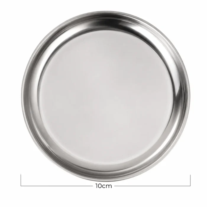 Bandeja metálica redonda plateada para herramientas